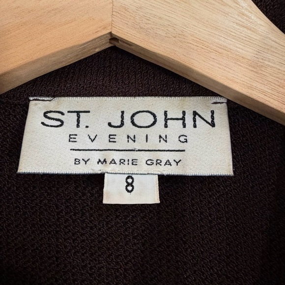 Vintage St. John Evening by Marie Gray Knit Skirt Suit Set Brown/Gold Size 8 - Picture 6 of 16